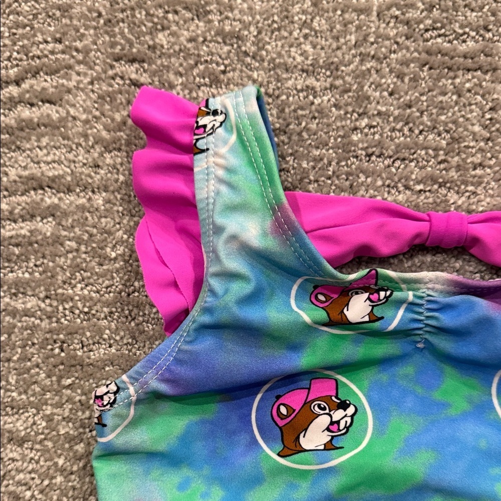 Bucee's Girl Colorful Beaver Print Swim Suit Top Size 12-18 months - Picture 4 of 6